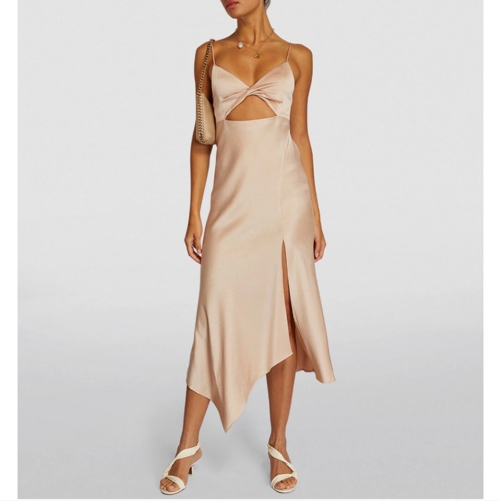 NWT Alice + Olivia Harmony Asymetrical Midi Dress In Sand Size 14/XL
